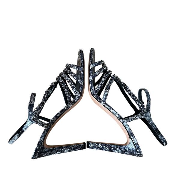 Chanel Python Snakeskin Chain Indigo Blue Strappy High Heel Sandals 40 - Picture 6 of 11